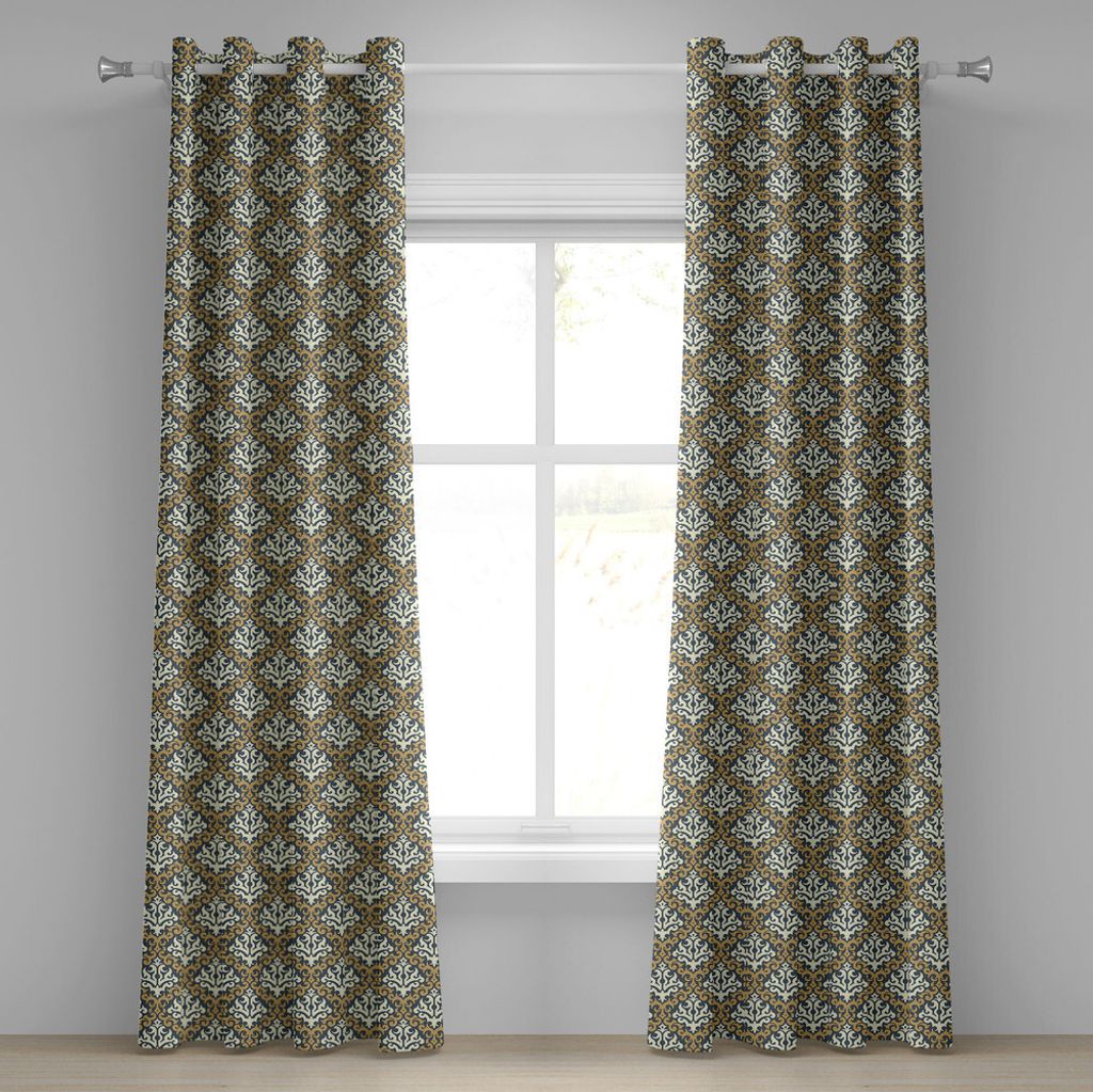 ABAKUHAUS Antiquität Ösenvorhang, Altmodische Laub Royal Motive mit barocken Einflüssen, Dekorative 2-Panel-Fenstervorhänge, 280 cm x 260 cm, B...
