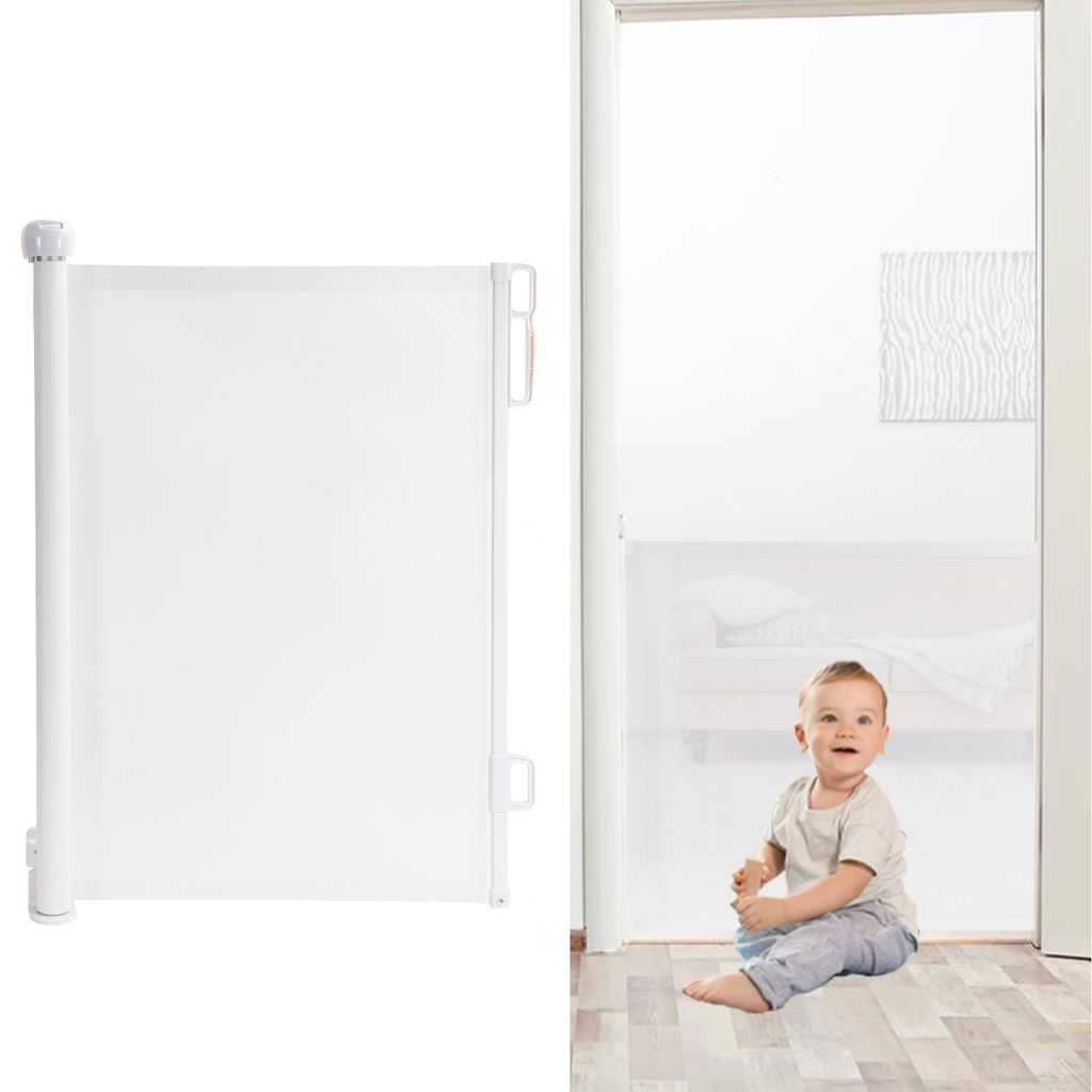 Yakimz Treppenschutzgitter Ausziehbar Türschutzgitter Absperrgitter Roll, ausziehen 0-180 cm für Kinder & Haustiere, Weiß