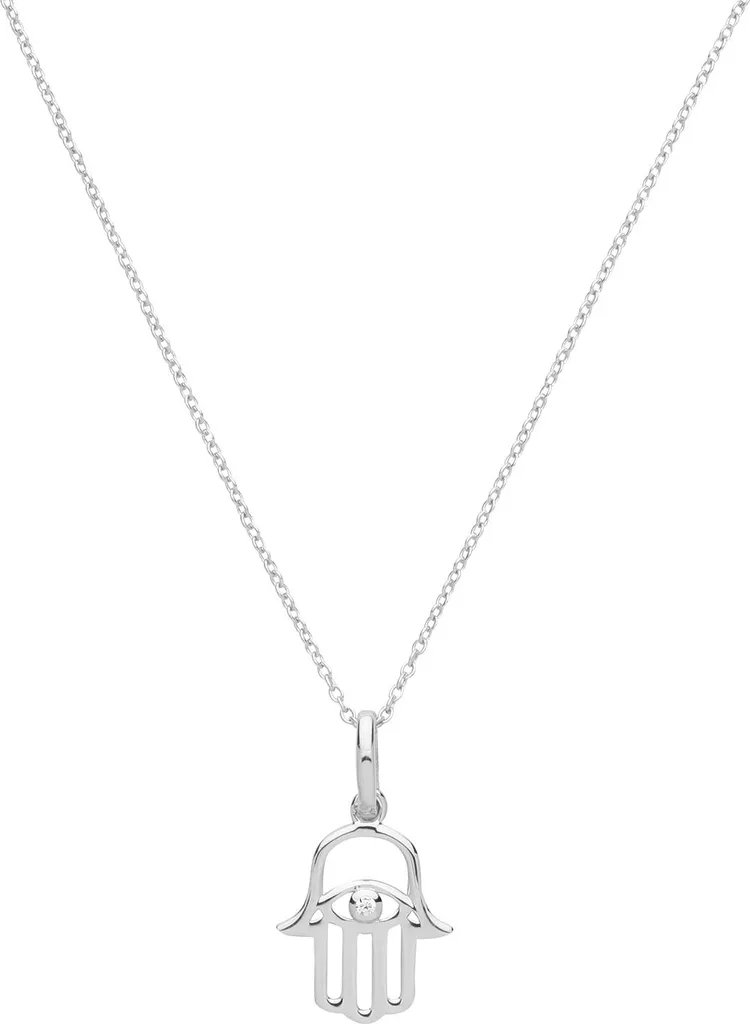 Pendentif Argent Rhodié 925 Anti-Ternissement Hamsa Zirconium 20mm