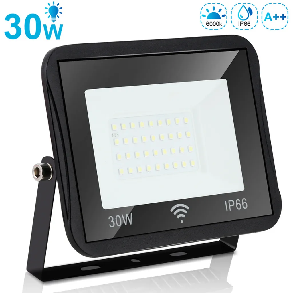 Jiubiaz 30W LED proiettore da giardino lampada da esterno IP66 proiettore 120° faretto da esterno bianco freddo alluminio proiettore luce per giardino, garage, cortile o hote