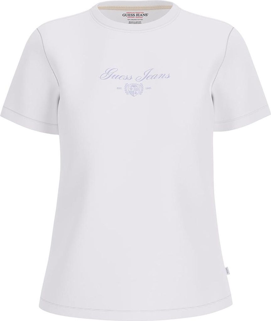Guess Jeans Embro Script Kurzarm-t-shirt Weiß M Damen Weiß M