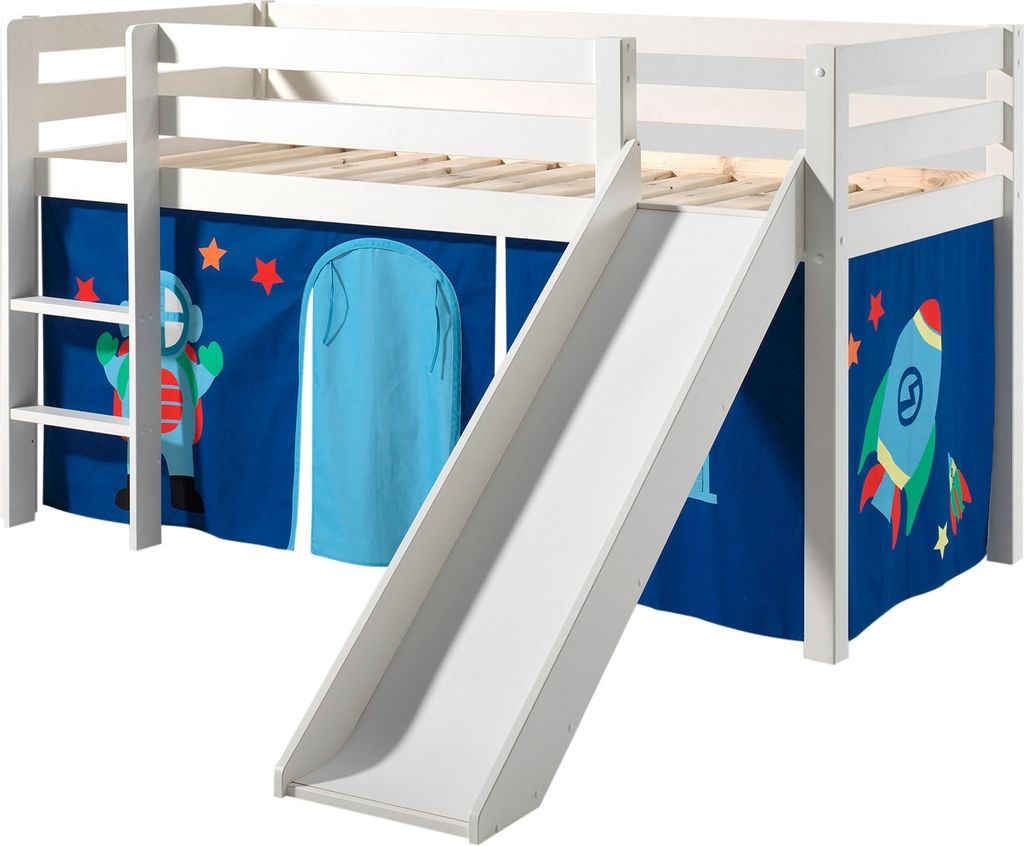 Spielbett >PINO< in Kiefer massiv weiß lackiert - 210x114x218 (BxHxT)