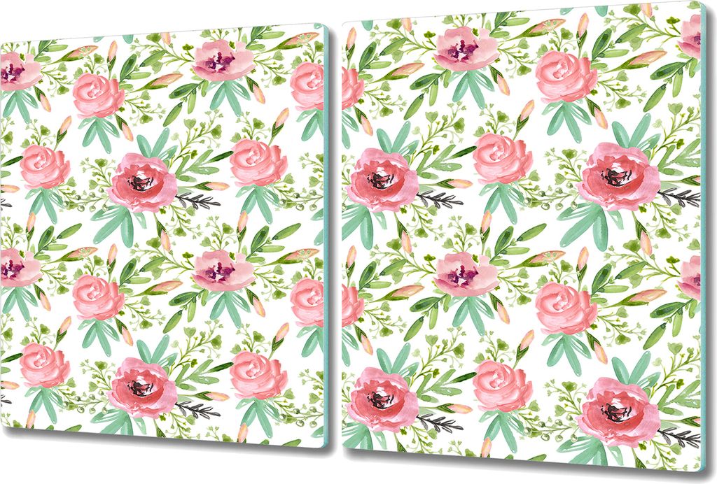 Glas Schneidebrett Herdabdeckplatten Schneideplatten - 2x 40x52 cm - Frühlingsblumen