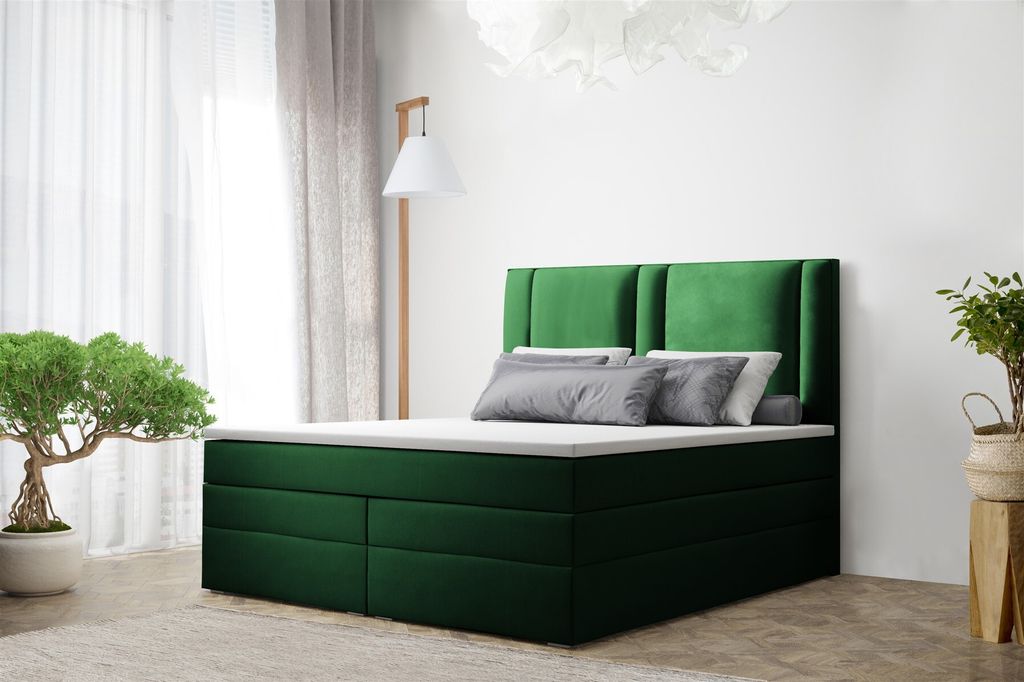 Boxspringbett Schlafzimmerbett CANDELA DELUX 140x200cm in Stoff Grün