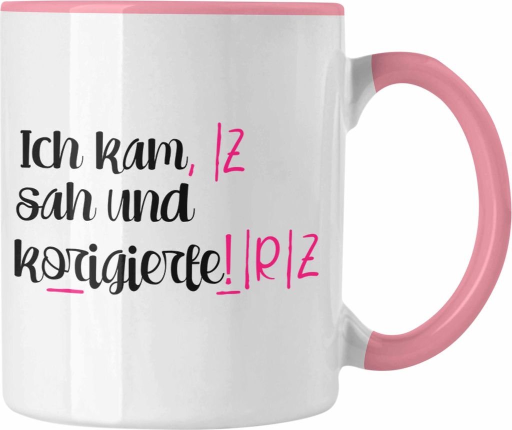 Trendation - Lehrerin Geschenk Tasse Spruch Grundschule Geschke Lustig für Lehrerinnen Abschied Geschenkidee Englisch Deutsch (Rosa)