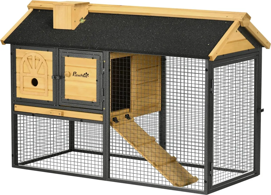 Clapier en bois lapins 120cm cage petits animaux avec enclos extérieur