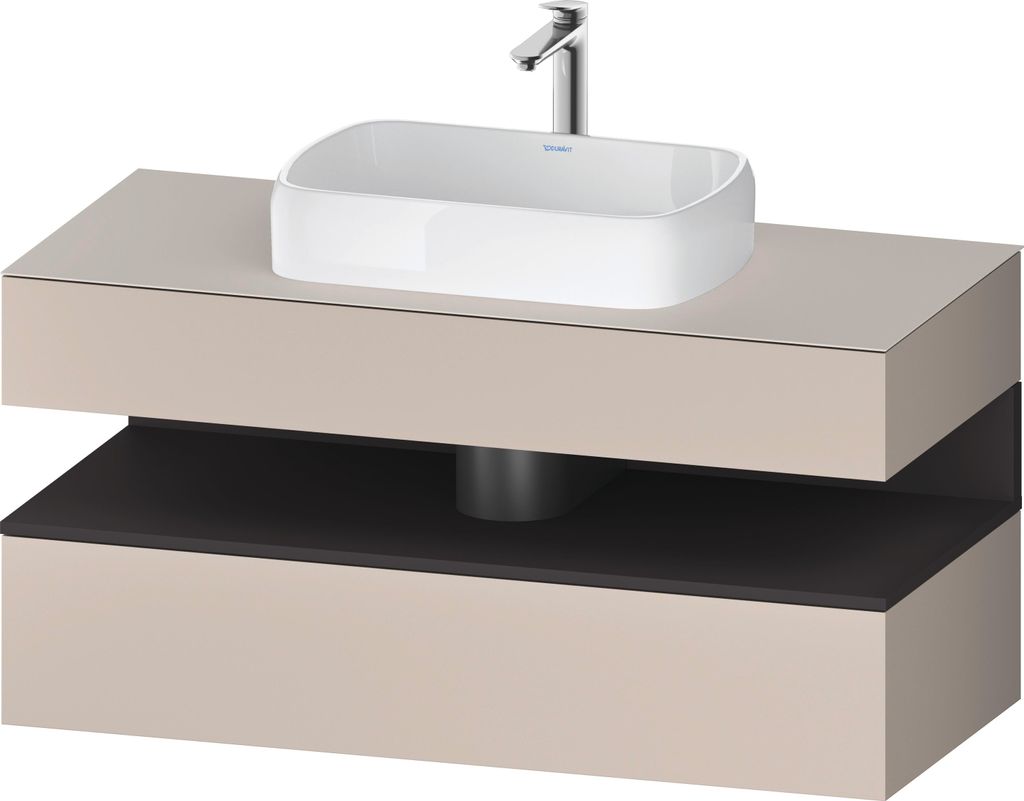 Duravit Qatego Konsolenwaschtischunterbau, 1 Auszug, 1 Schubkasten, Ausschnitt mittig, 1200x550x600mm, Nische Graphit Supermatt, QA4732080910000