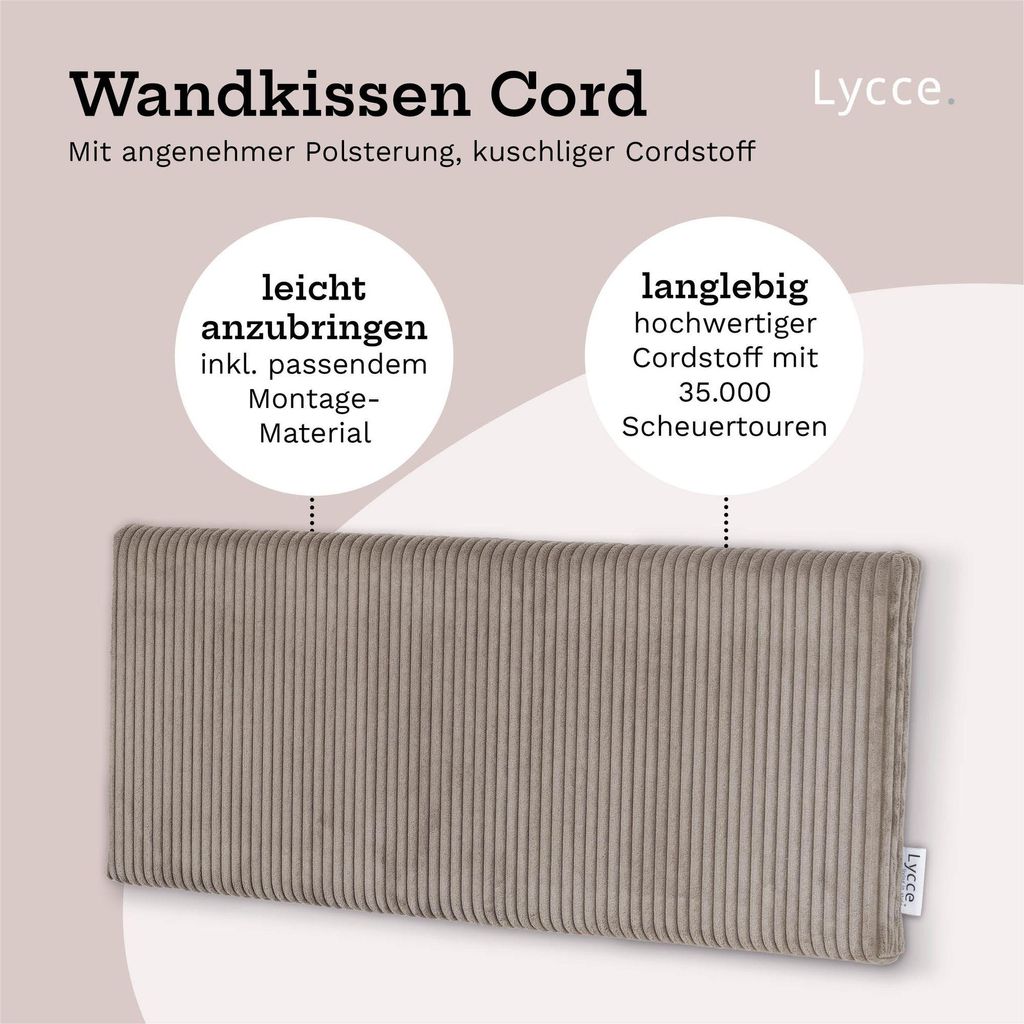 Lycce Wandkissen Cord – Wandpolster Kopfteil Betten & Rückenkissen Sitzbank | komfortabel & stabil | einfache Montage | Wandpaneele gepolstert |...