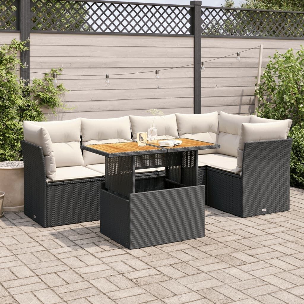 "Rabatt" 6-tlg. Garten-Sofagarnitur - mit sofa - mit Kissen Schwarz Poly Rattan - Lounge-Dining set CC12055