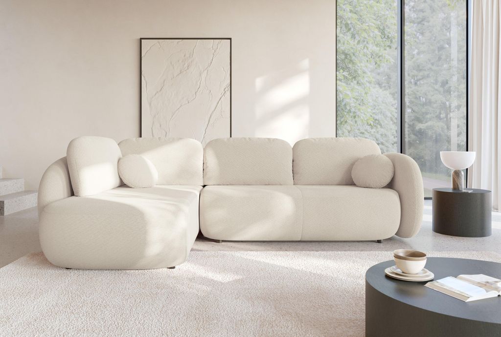 Masseno Ecksofa AMICO II L-S mit Schlaffunktion L-Form, Sofa mit Bettkasten, Wohnzimmersofa, Couch, Soffa, Bettsofa, Couchgarnitur- Creme, EGON 22