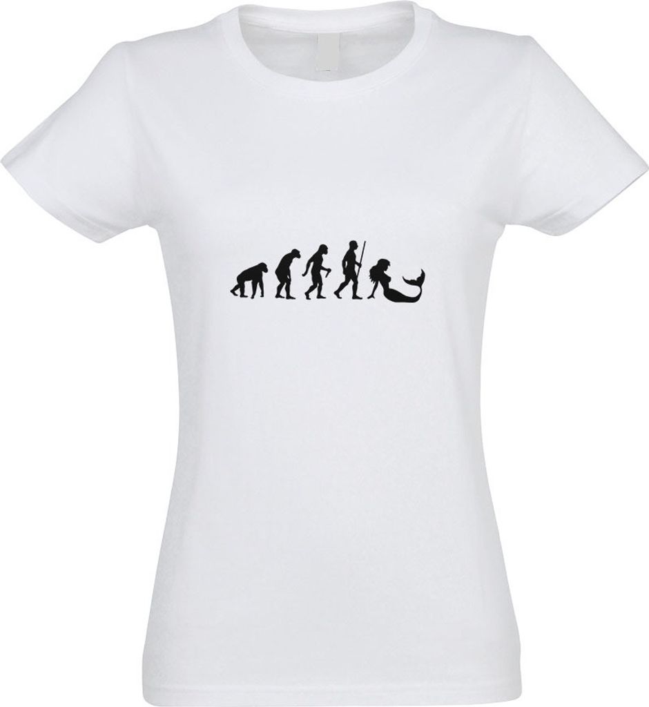 Kiwistar - T-Shirt tailliert - Damen - Weiss - Meerjungfrau Evolution - mit Motiv Bedruckt - Funshirt Design - Sport - Freizeit - Damen - S