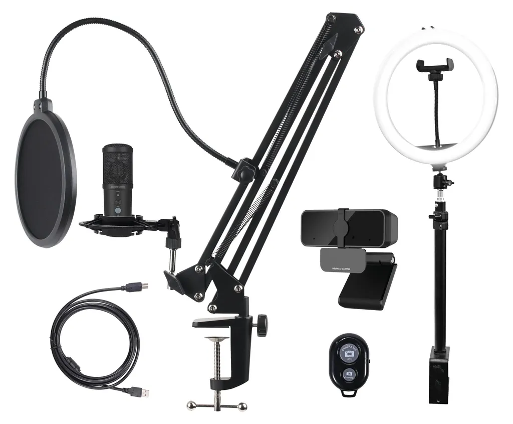 Deltaco Kit Streaming Micro Anneau de Lumière LED et Support Complet