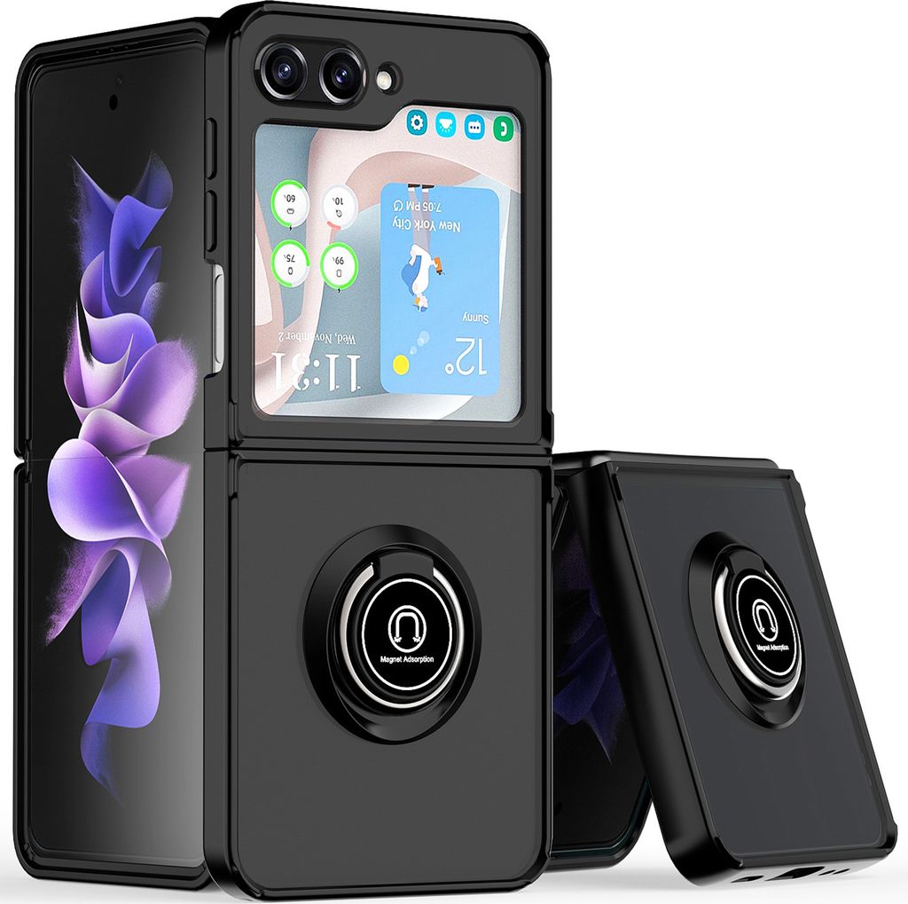Hülle für Samsung Galaxy Z Flip 5 Ring Halter Ständer Matte Transluzent TPU Rahmen Stoßfest Schutzhülle Hellblau