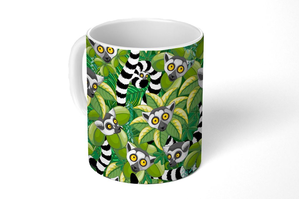 KitchenYeah Tasse Kaffeetasse Kaffeebecher 350 ml Muster - Dschungel - Ringelschwanzlemur Teetasse - Fototasse - Becher - Keramikbecher - Teebech...