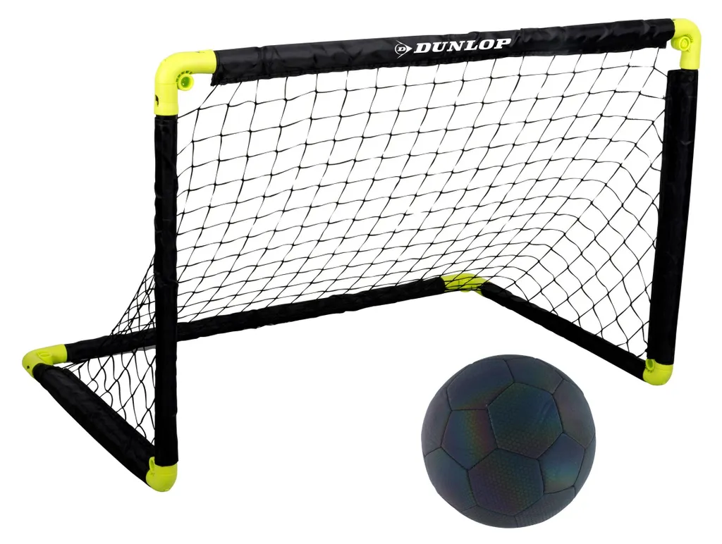 But de foot en plastique noir et jaune Dunlop avec ballon de taille 5