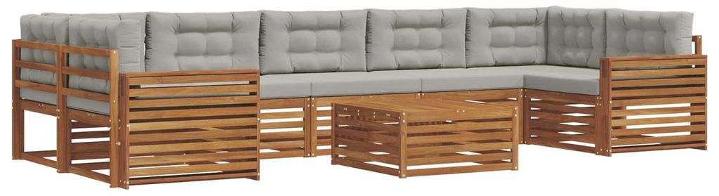 vidaXL Outdoor-Sofagarnitur mit Kissen 8 pcs Natürlich und Hellgrau