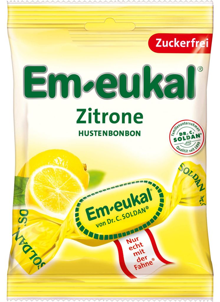 Em eukal pastilles contre la toux au citron sans sucre en Image du produit 