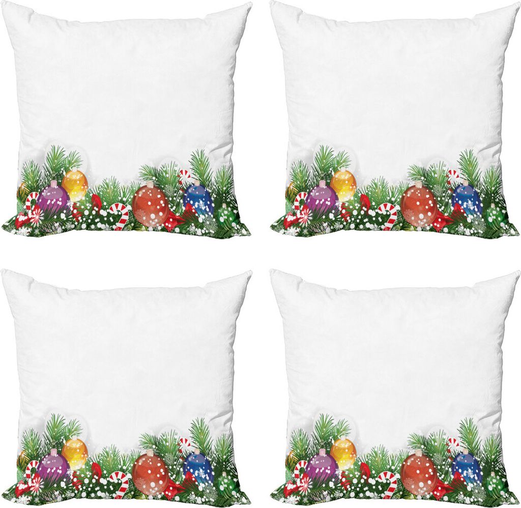 ABAKUHAUS Weihnachten Kissenbezug Set (4 Stück), Xmas Tree Ornaments, Moderner Doppelseitiger Digitaldruck, 40 cm x 40 cm, Weiß, Grün, Rot