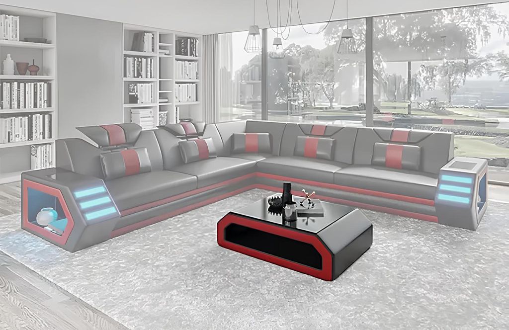 Lederpolster Design Wohnzimmer Ecksofa Eckcouch Couch Sofa L Form Wohnlandschaft