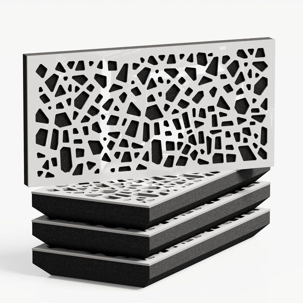 4er-Pack – Schmaler schallabsorbierender Akustik-Diffusionspanel | 25x50cm| Diffusion – Reflexion – Schalldämmung [P32-H- 33mm|Weiß glänze...