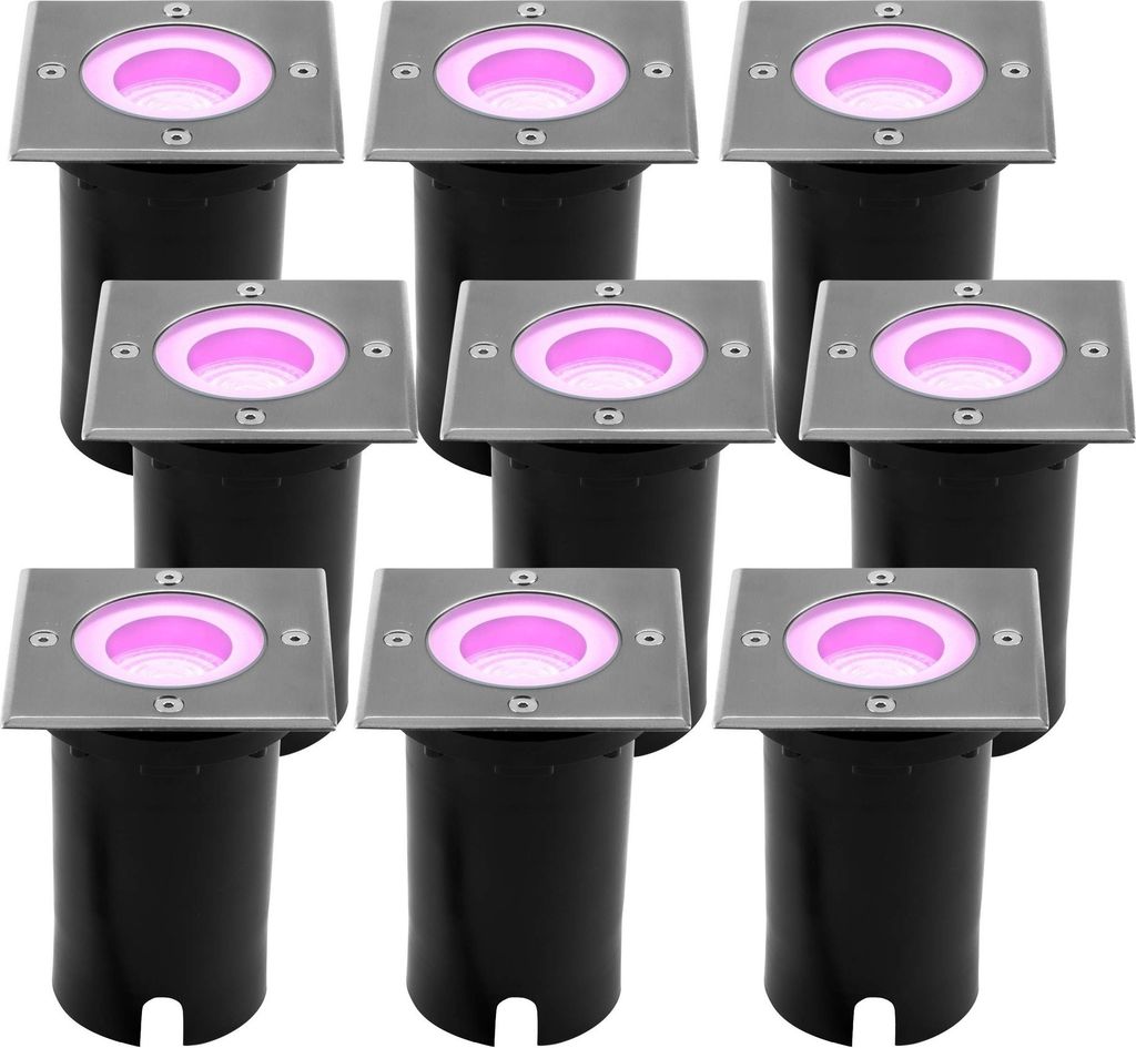 Ledvion 9er Pack SMART Bodeneinbauleuchte, Quadratische LED Einbaustrahler, Edelstahl, IP67, 1m Kabel, RGBWW, LED Einbaustrahler Aussen, Terassenbe...