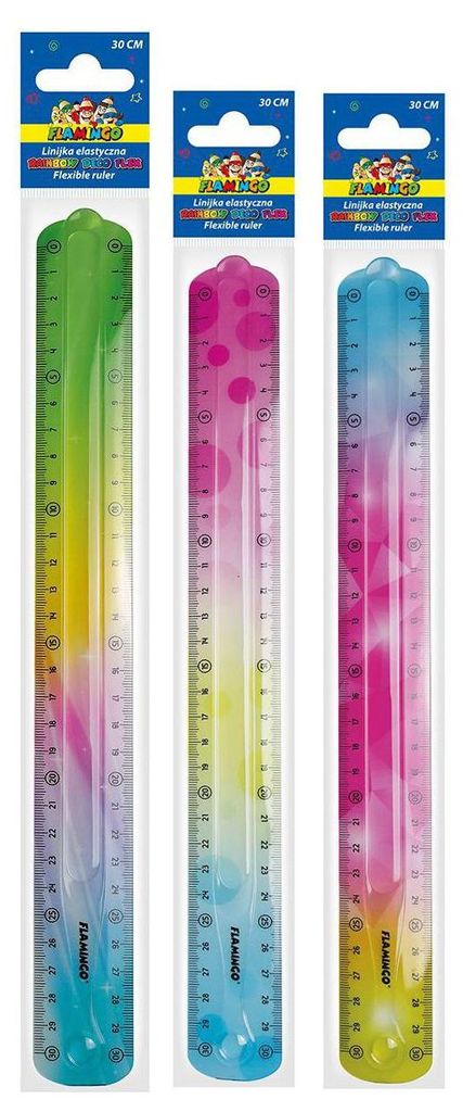 Flexi-Lineal, elastisch, Regenbogenfarben, 30 cm, Flamingo