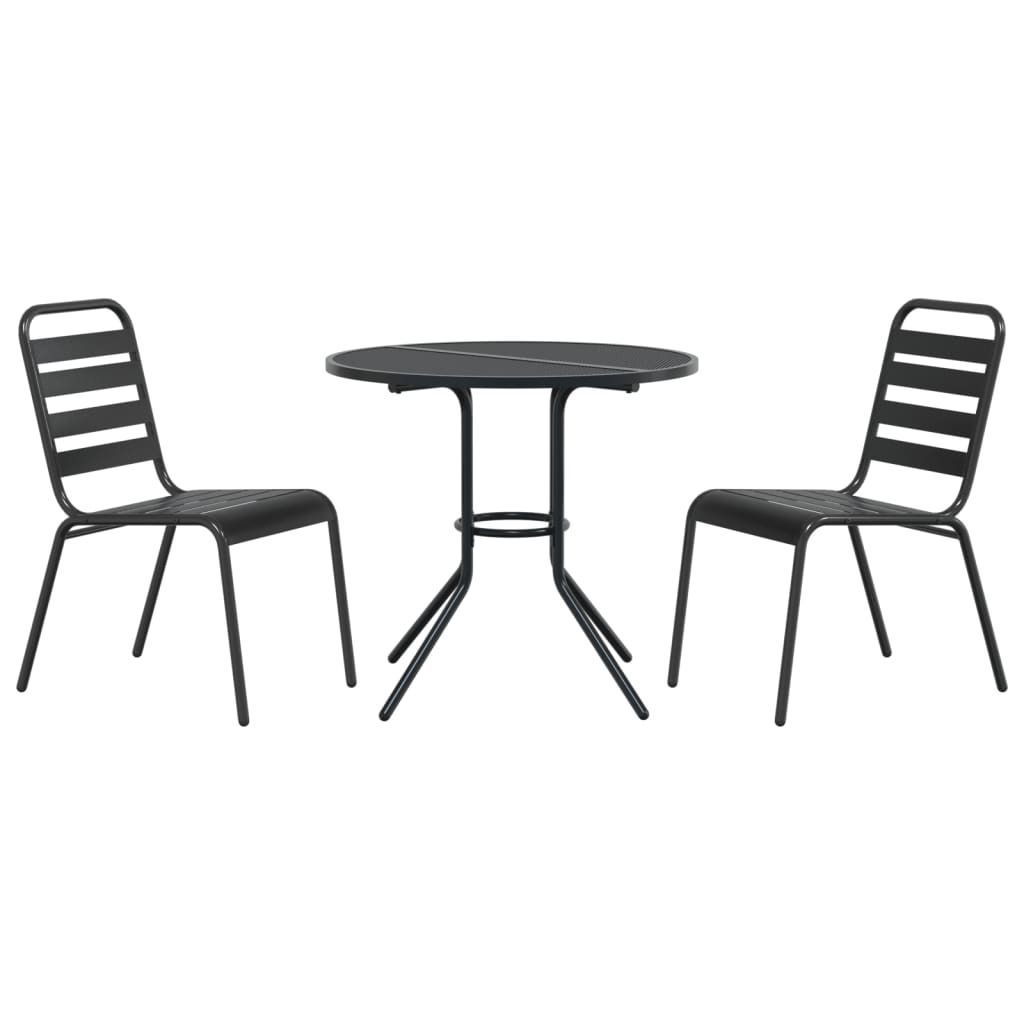 vidaXL Gartenstuhl-Set 3-tlg. Stapelbar Pulverbeschichteter Stahl