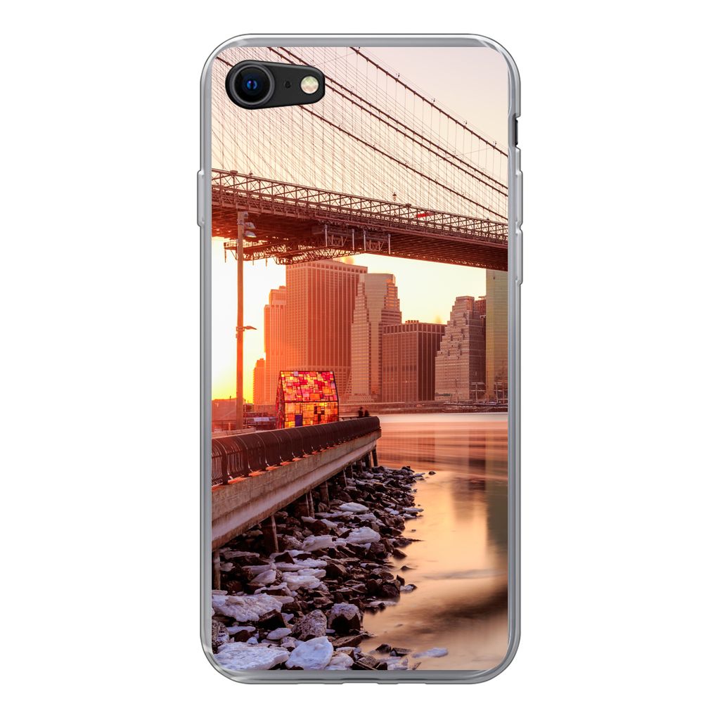 MuchoWow Handyhülle Schutzhülle Hülle für iPhone 7 New York - Brooklyn - Brücke Silikon Softcase Handy Hülle - Kartenhalter