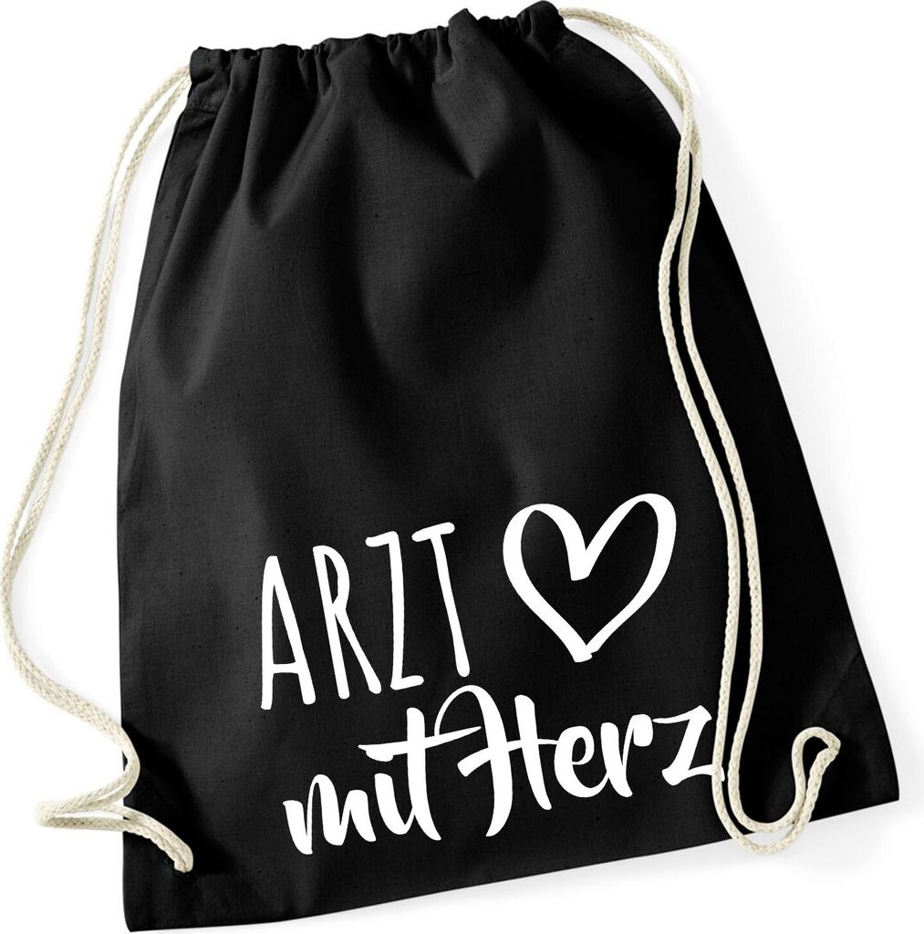 Huuraa Turnbeutel Arzt mit Herz 12 Liter Black Baumwolle Rucksack Geschenkidee