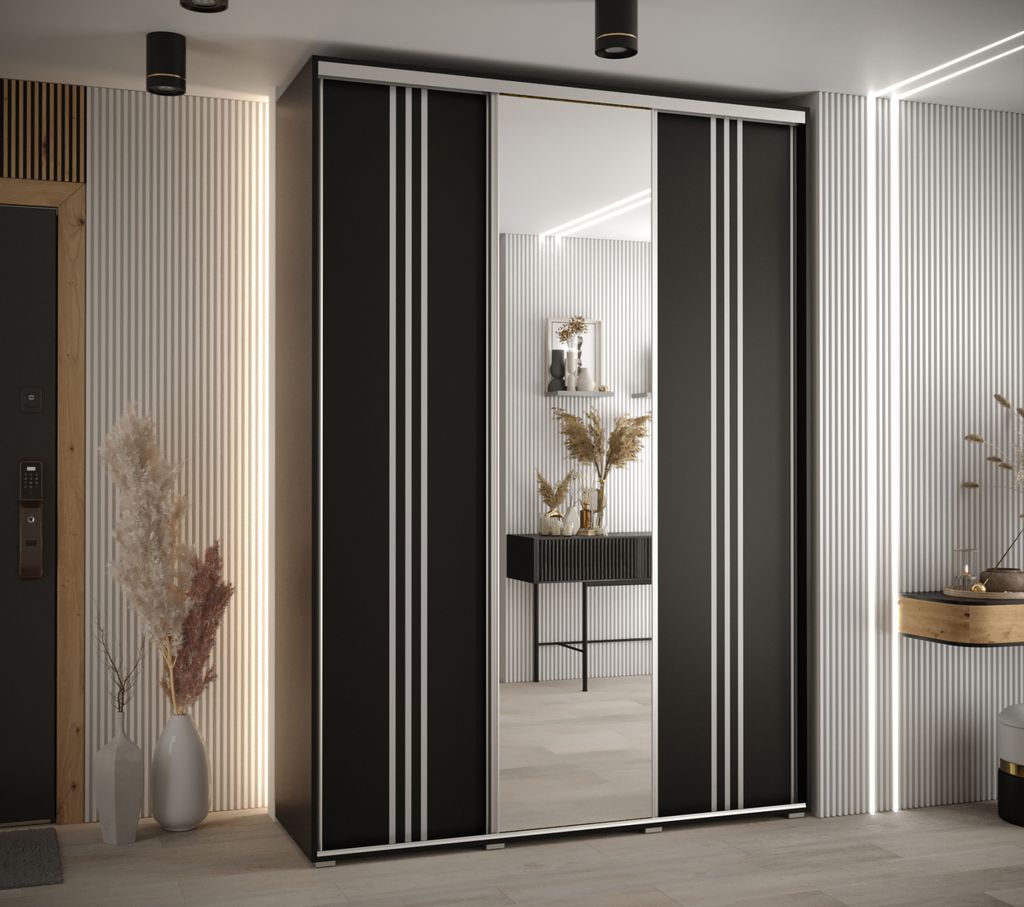 Kleiderschrank YVONA 7 – 170/45 cm, schwarz/silber