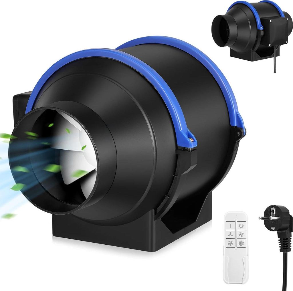 Rohrventilator - Inline Kanalventilator - Ø100 mm (10 cm) - 390 m³/h - Mit Drehzahlregler - Abluft - Bad Büro Industrie - Schwarz