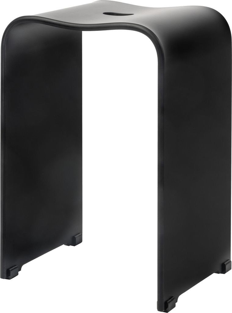 bremermann Badhocker, Duschhocker aus schwarz-matten Acryl, ca. 33 x 27,5 x 48 cm (B/T/H), mit Griffmulde, ergonomisch geformt, belastbar maximal 1...