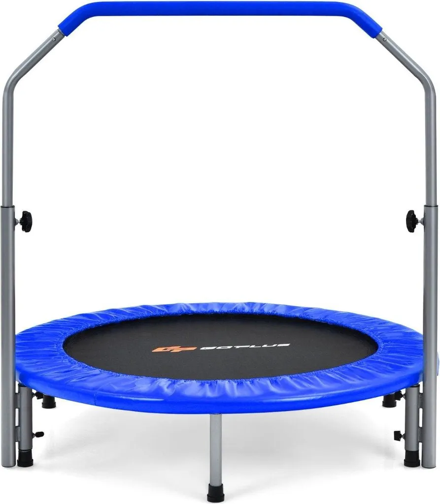 Mini Trampoline Fitness Pliable Ø101 cm avec Poignée Réglable Bleu Noir