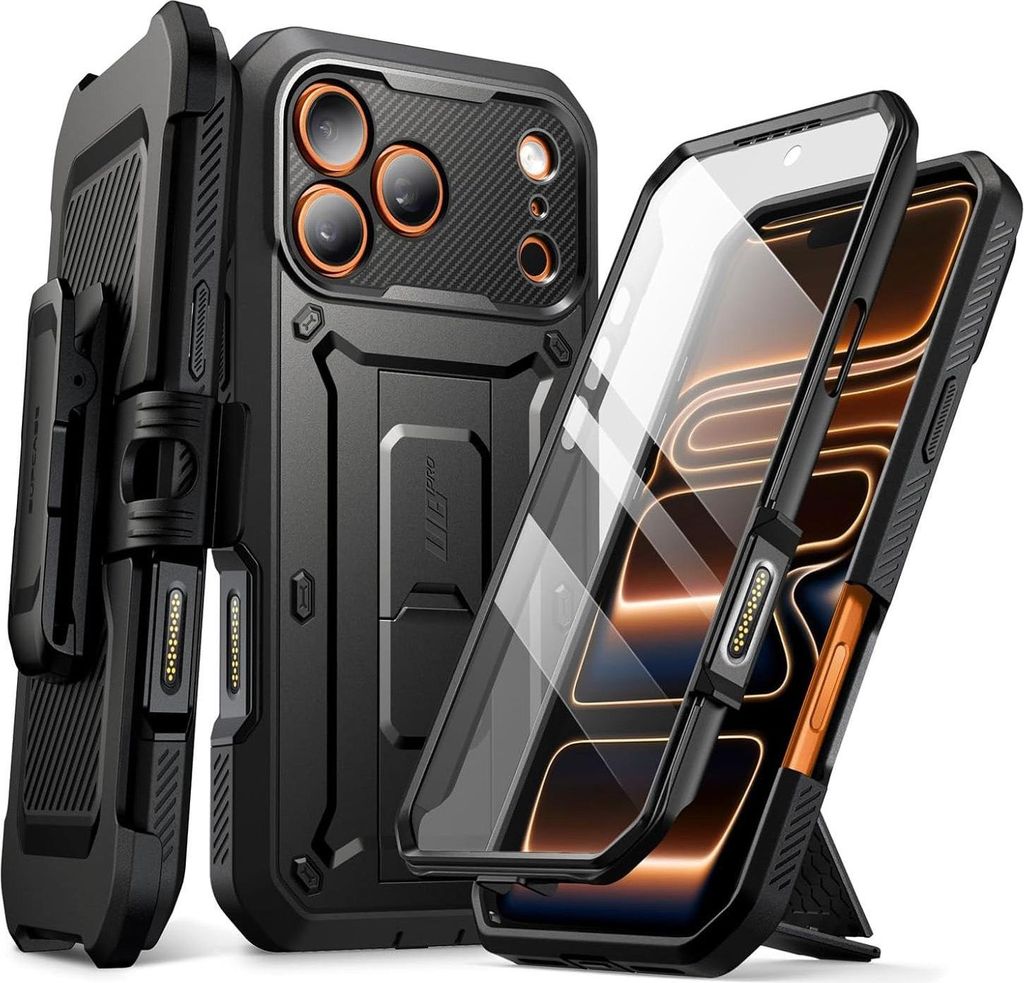 Supcase, Hülle 360° für iPhone 17 Pro Max Unicorn Beetle Pro mit Ständer, Schwarz