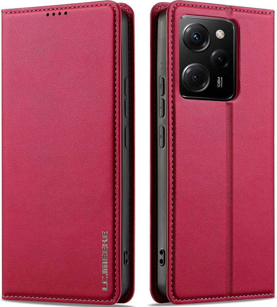 Handyhülle für Xiaomi Redmi Note 12 5G/Poco X5, Magnetische Flip Leder Hülle mit Kartenfach und Standfunktion Rot