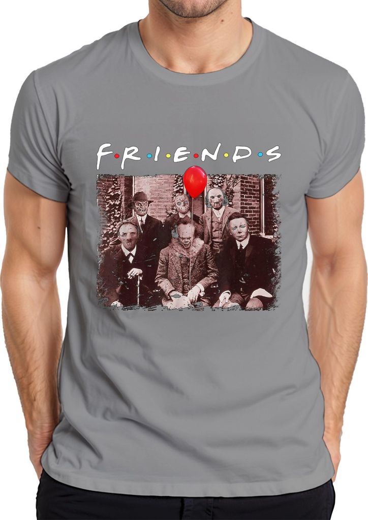 FRIENDS Horror Halloween Slasher Masken Pennywise Jason Freddy Herren T-Shirt, Grau, 3XL