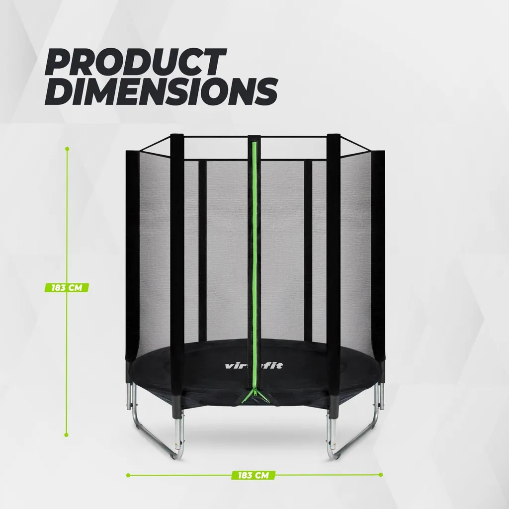 Trampoline VirtuFit 183 cm noir : structure robuste et filet inclus - 7