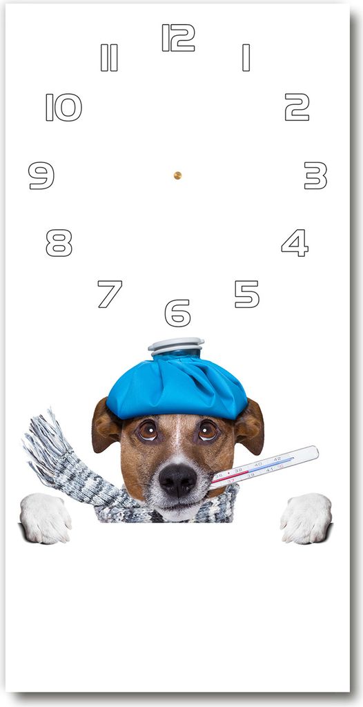 Wanduhr aus Glas – 30x60 cm - Glasbild - Glasuhr - Gehärtetes Glas -Kranker Hund