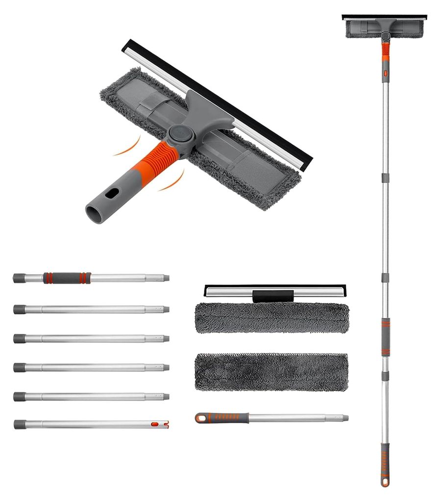 2-in-1 Duschabzieher mit Verlängerungsstange - 61 cm, Grau, Fensterabzieher