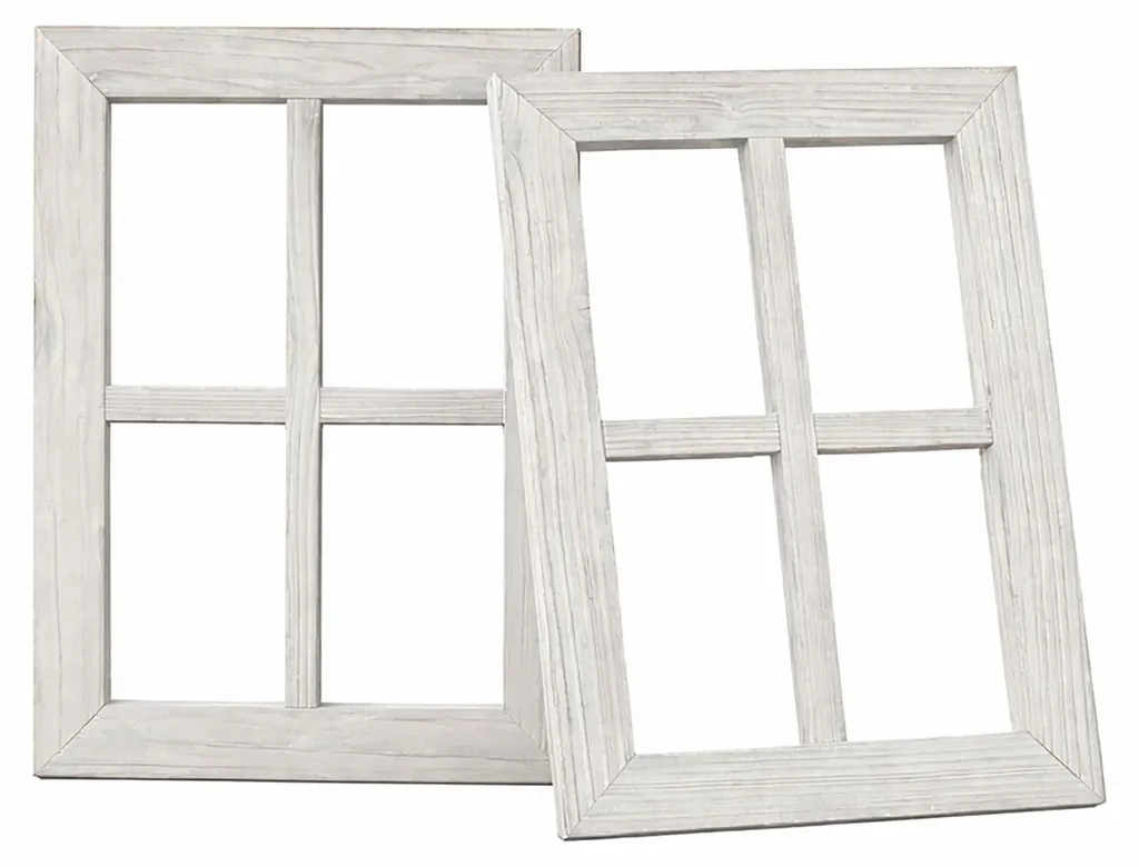 Décoration murale fenêtres en bois naturel, ensemble de 2 cadres rétro