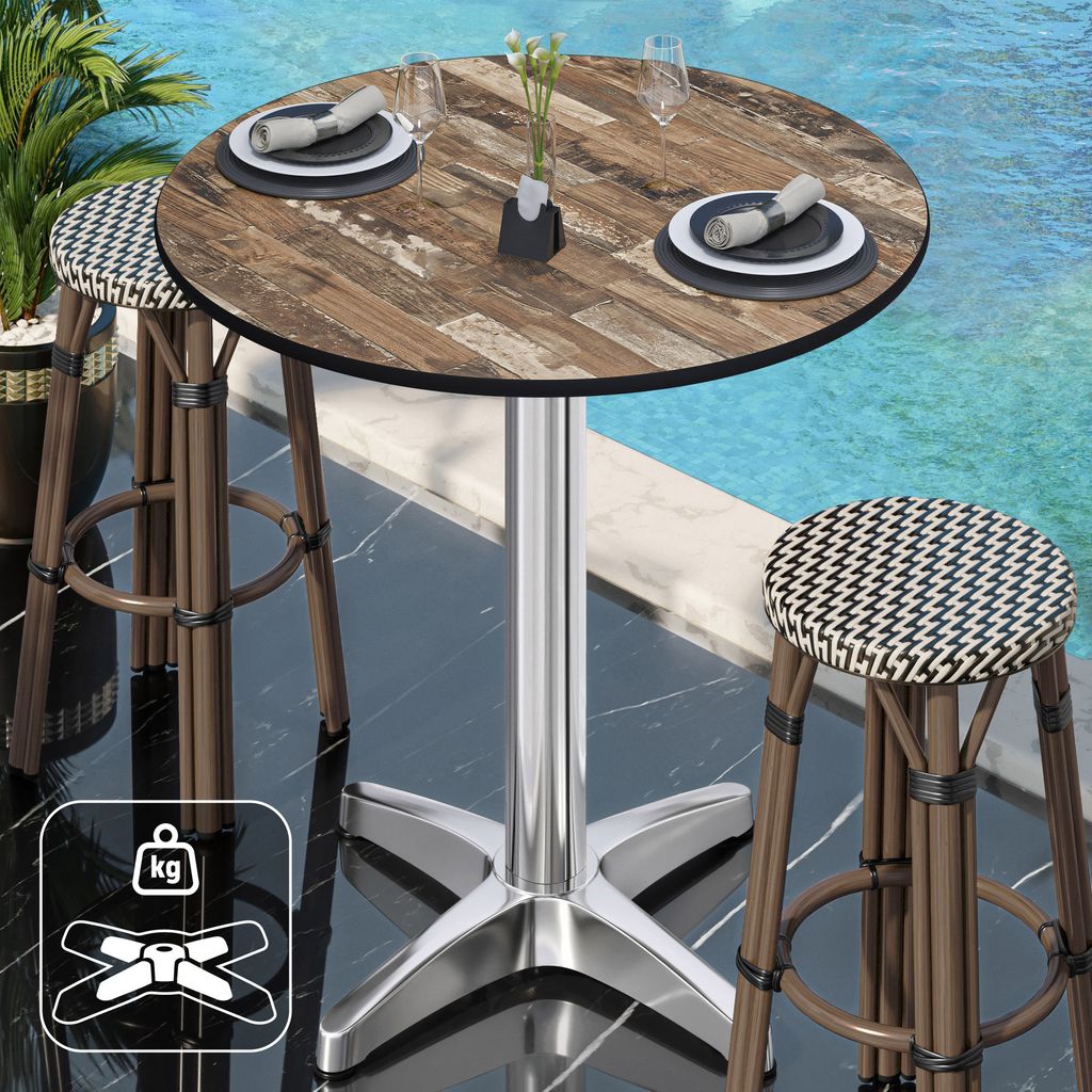 CPBL | HPL Compact Bistro Stehtisch | Ø 60 x 110 cm | + Zusatzgewicht | Vintage Old / Aluminium | Bistrotisch Gastro Steh Tisch