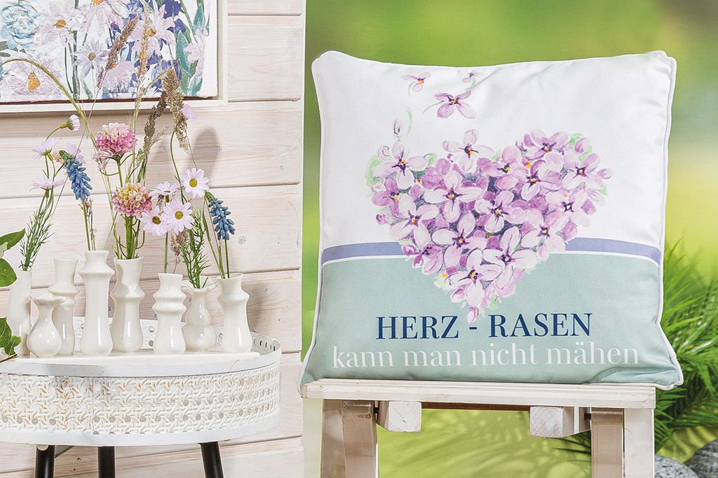 Gilde Kissen, quadratisch, "Fliederblüte", Spruch, Immagine del prodotto 