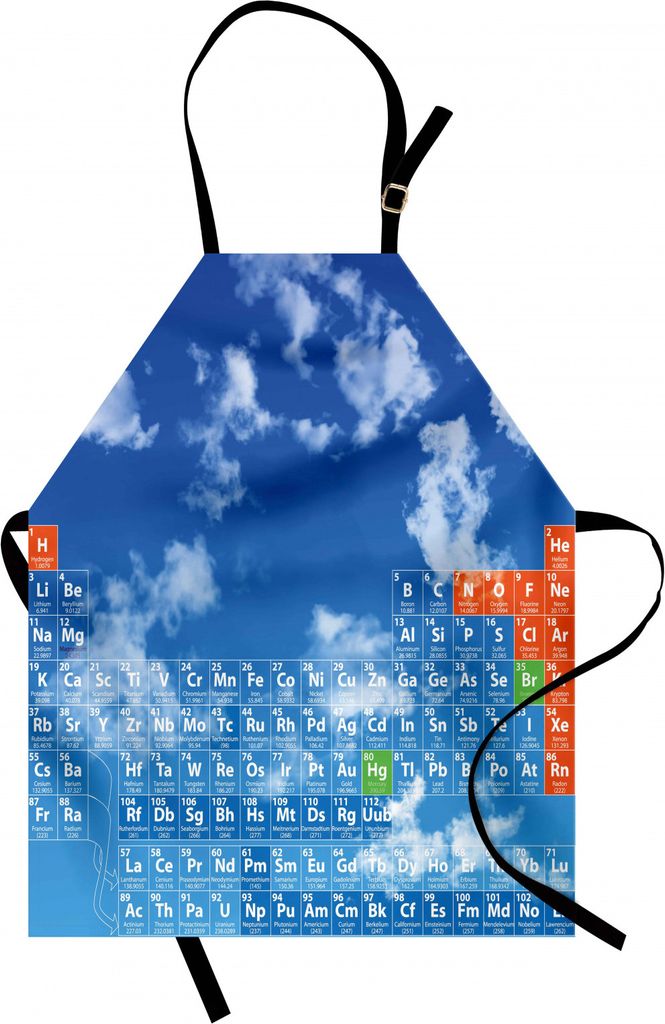ABAKUHAUS Wissenschaft Kochschürze, Klarer offener Himmel mit Wolken und Chemie-Tabelle für Kinder Smart Student Print, Farbfest Höhenverstellba...
