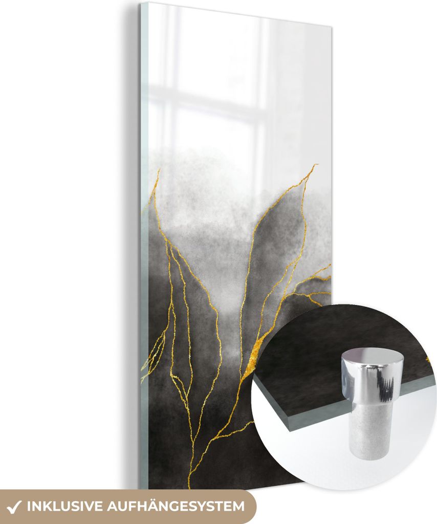 MuchoWow Glasbilder - Bilder auf Wandbild - Foto auf Glas Marmor - Schwarz - Gold - Luxus - Marmoroptik 40x80 cm Wanddekoration aus Glas - Acrylgla...