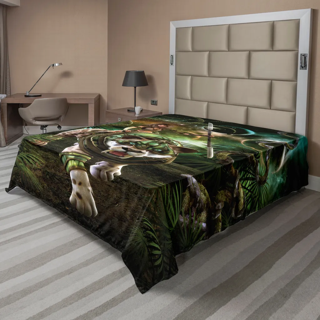 Drap de lit plat Fantasy World avec tigre à dents de sabre 275x260 cm