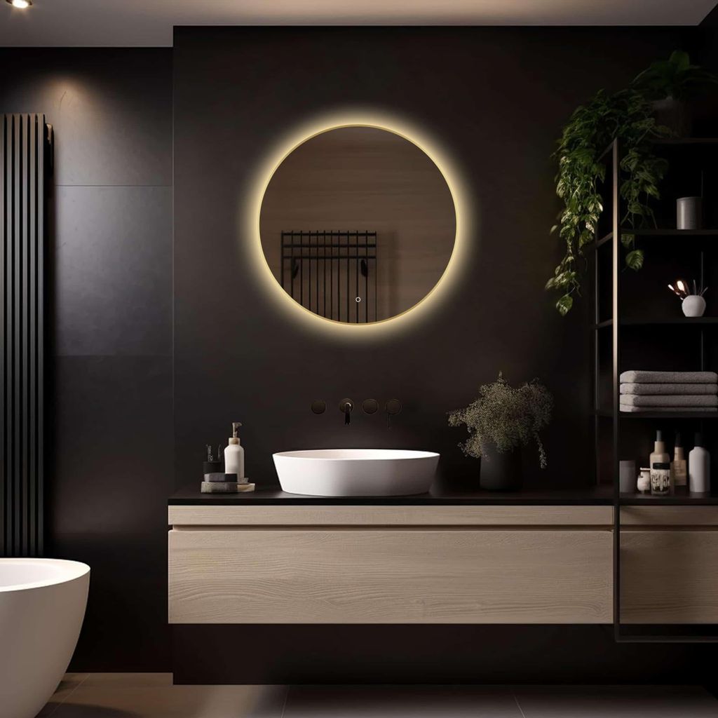 LoXa LED Badspiegel Aurora 70×70 cm Rund – Goldener Rahmen Produktbild 