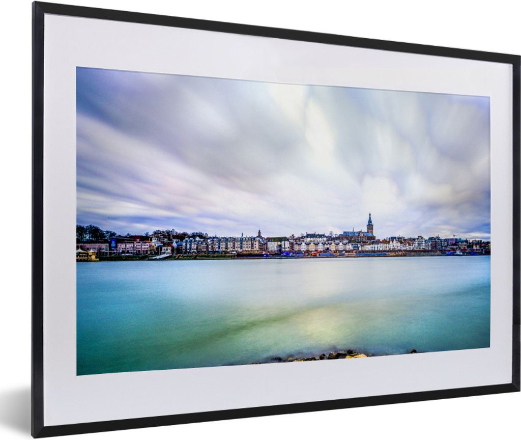 MuchoWow Gerahmtes Poster Skyline - Nijmegen - Waal 60x40 cm - Poster mit Schwarzem Bilderrahmen Wandposter Rahmen Foto Bilder - Schlafzimmer - P...