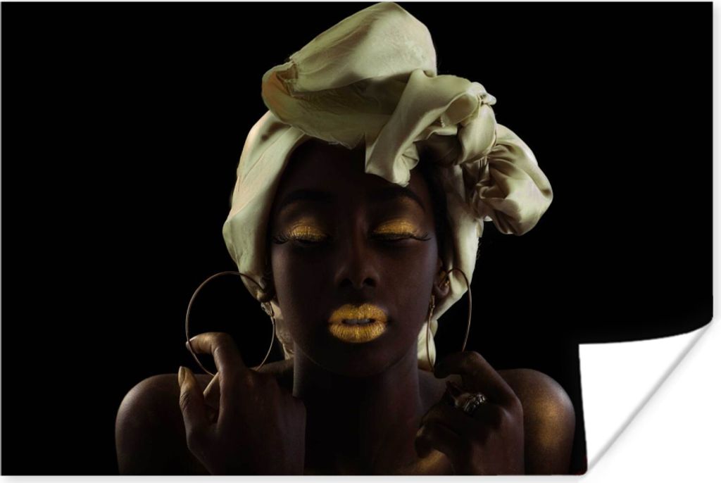 MuchoWow Poster Frauen - Gold - Kopftuch 120x80 cm - Bilder