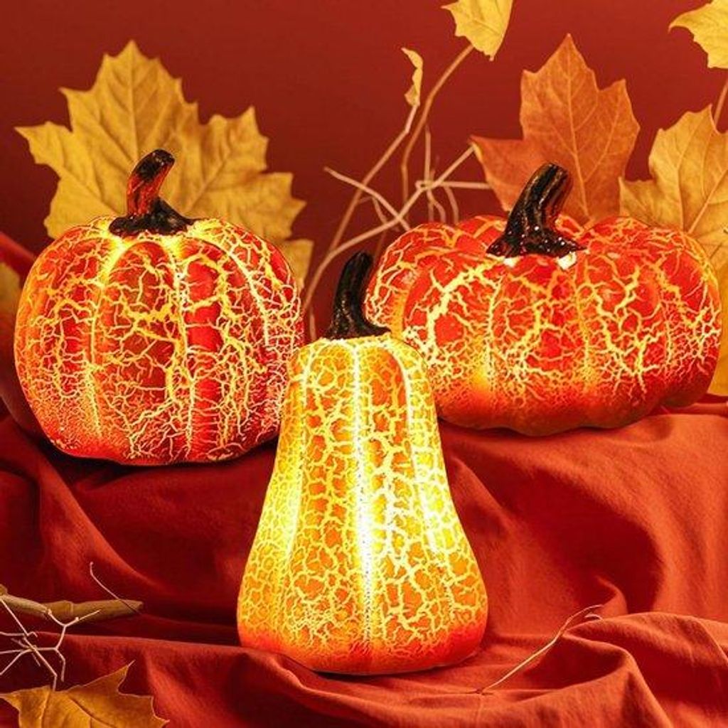 Herbstliche Dekoration mit LED-Licht - 3 Stück Pumplenuss-Lampe - Pumplenuss-Beleuchtung - Halloween-Accessoire - Pumpe-Verzierung - dekorative Pu...