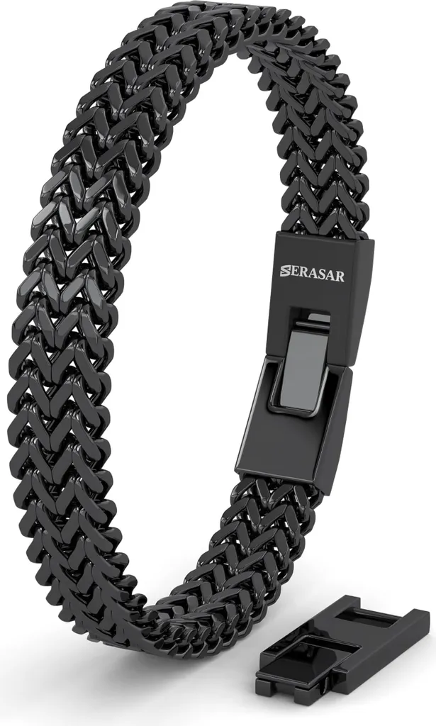 Bracelet Gourmette Homme en Acier Inoxydable Noir Maille Franco 17 cm